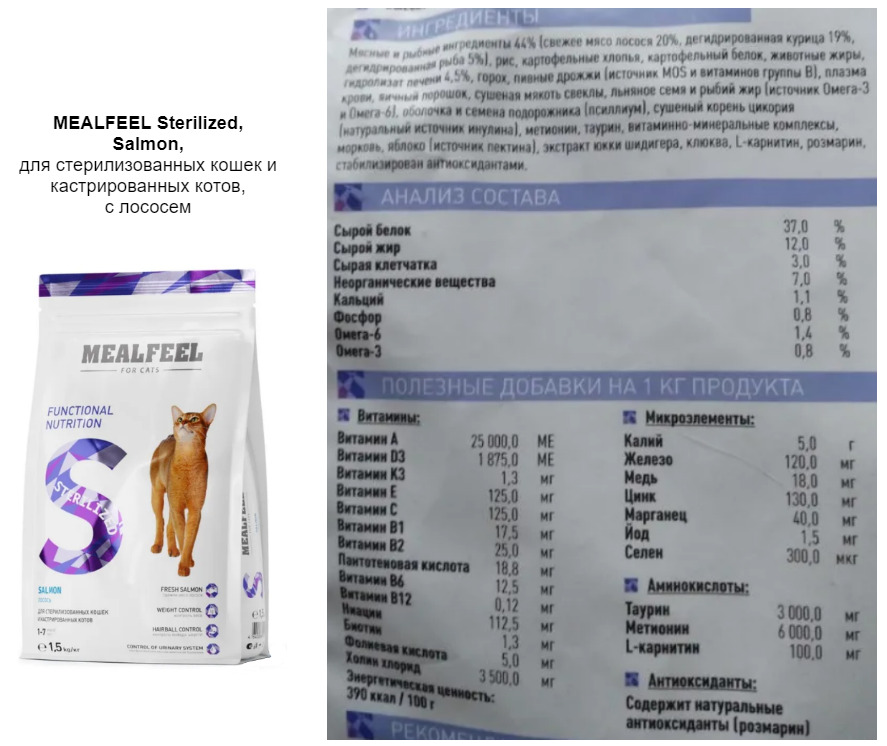 Состав корма для кошек Mealfeel