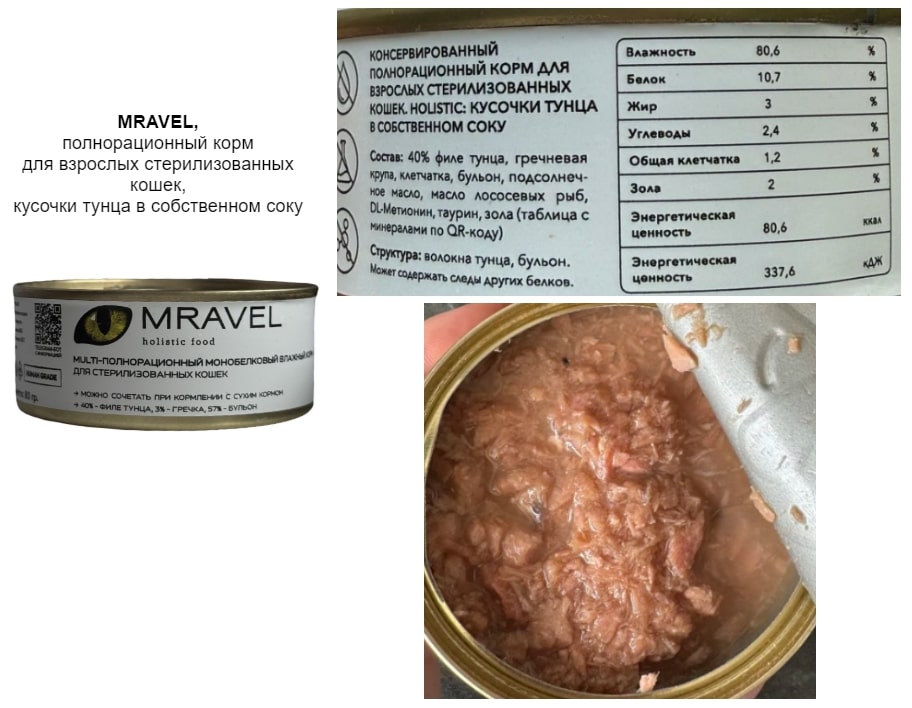 Состав корма для кошек Mravel
